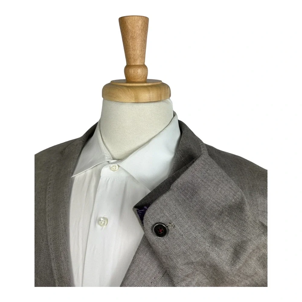 Ted Baker London Gray‎ Herringbone Cotton Mens Suit Size 5 Pant 34x27